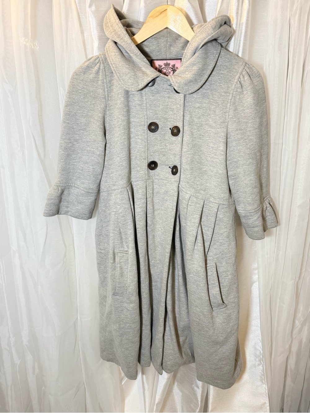 Juicy Couture Light Gray Hooded Pleated Trench Coat